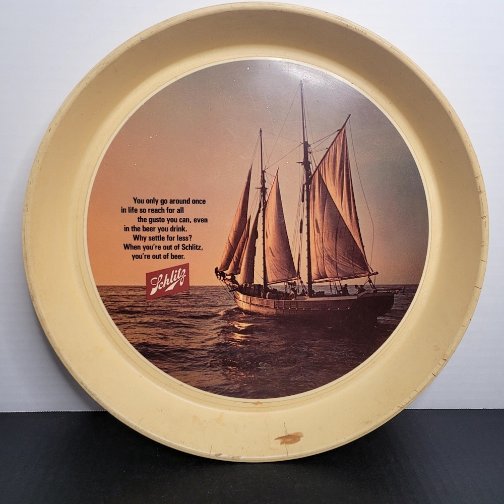 Vintage Schlitz Beer Tray 13" Nautical Ship